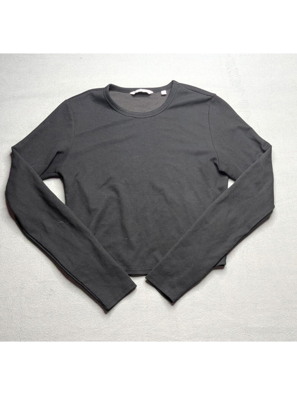 American Tall Shirt Mens L Black Waffle Knit Long Sleeve Crew Neck Tall Tee